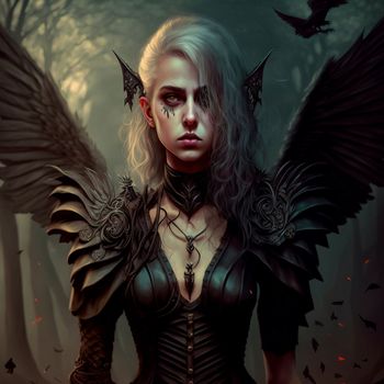 A dark and mysterious girl with red eyes in Gothic and fantasy styles. High quality illustration