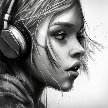 Portrait of a girl in headphones. High quality illustration