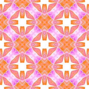 Ethnic hand painted pattern. Orange ideal boho chic summer design. Textile ready radiant print, swimwear fabric, wallpaper, wrapping. Watercolor summer ethnic border pattern.