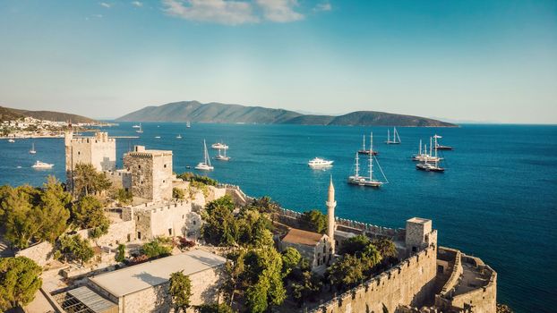 Castle of St. Peter Bodrum Marina, sailing boats and yachts in Bodrum, Turkey