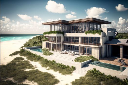 Multi-storey villa on the beach. High quality illustration