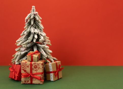 christmas tree and craft gifts with copy space. High quality photo