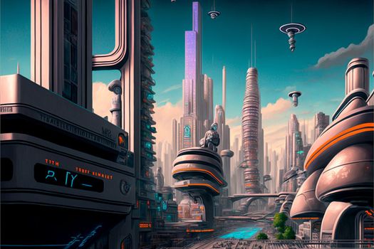 Beautiful futuristic city of the future, high technology city. High quality illustration