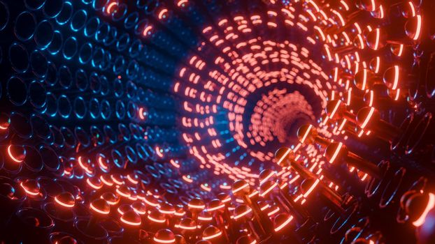 Neon art painting with circular shapes. 3D rendering illustration.