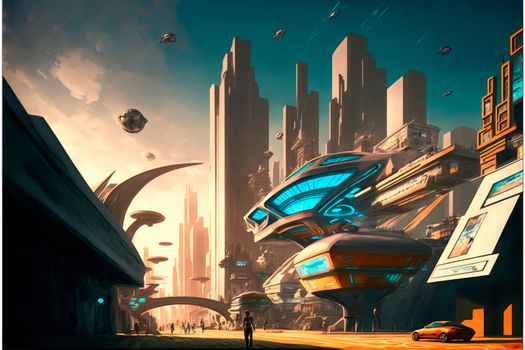 Beautiful futuristic city of the future, high technology city. High quality illustration