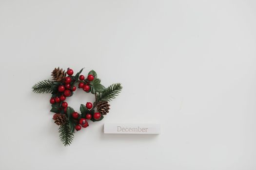 New Year and Christmas decorations on white background.