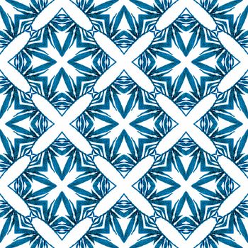 Summer exotic seamless border. Blue artistic boho chic summer design. Exotic seamless pattern. Textile ready comely print, swimwear fabric, wallpaper, wrapping.