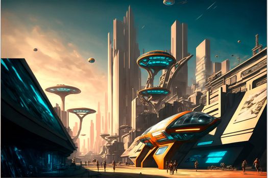 Beautiful futuristic city of the future, high technology city. High quality illustration