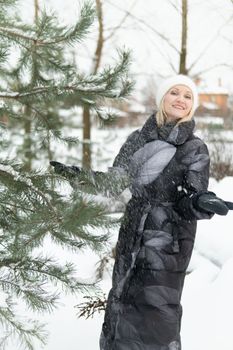 winter celebration woman young happy home person christmas beautiful xmas tree girl holiday