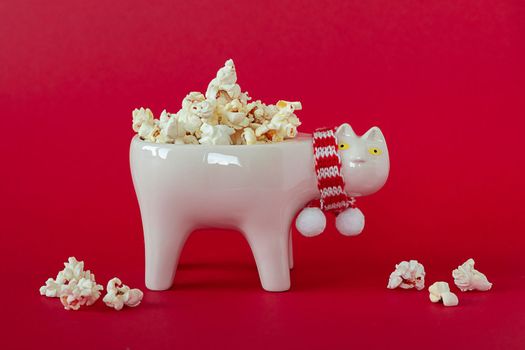 National popcorn day concept. Bowl full of popcorn. Leisure idea.