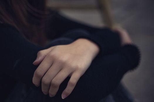 cute teen girl folded her arms across her chest. High quality photo