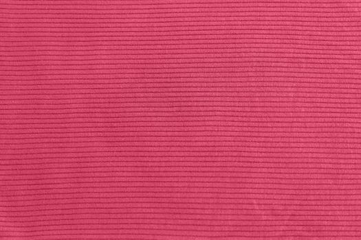 Viva magenta color of the year 2023, ribbed texture of cloth. Fabric pattern