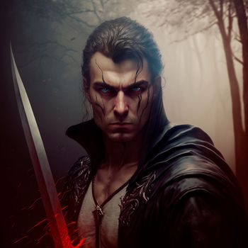 Terrible man with a sword in fantasy style. High quality illustration