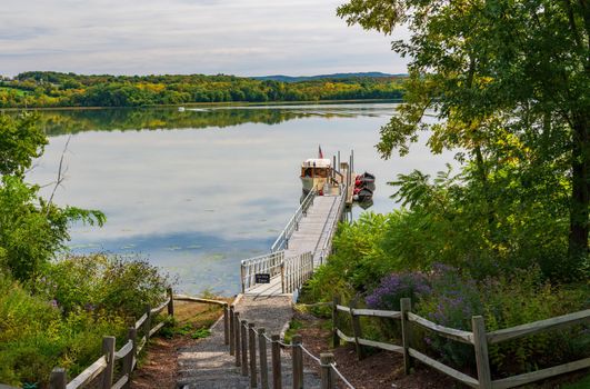 Fort Ticonderoga, NY - 30 September 2022: Boat tours on Carillon on Lake Champlain from Fort Ticonderoga