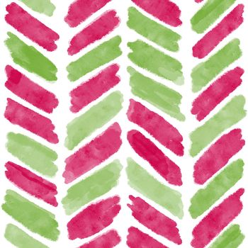 Hand drawn seamless pattern of red green herringbone chevron abstract geometric stripes. Classical christmas herring bone fabric print, diagonal lines bright on white background, sketch dynamic strokes textile