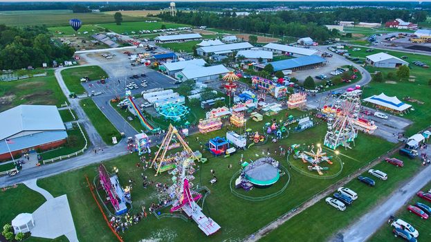 Image of Allen County Fair carnival in Indiana during dusk