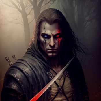 Terrible man with a sword in fantasy style. High quality illustration