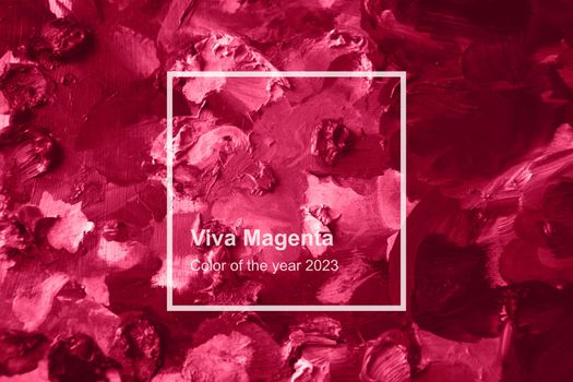 Viva Magenta oil paint texture on canvas. Oil painting monochrome texture. Color concept. High quality photo