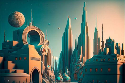 Beautiful futuristic city of the future, high technology city. High quality illustration