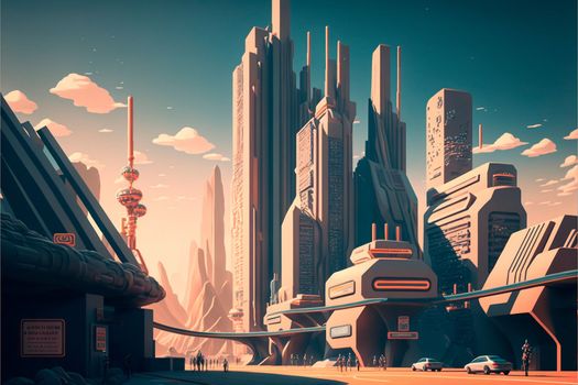 Beautiful futuristic city of the future, high technology city. High quality illustration