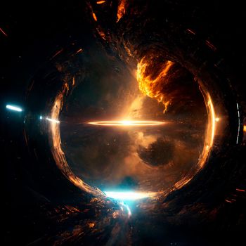 Space portal, space view, event horizon. Universe of Interstellar. High quality illustration