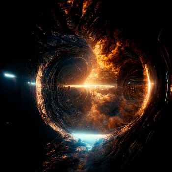 Space portal, space view, event horizon. Universe of Interstellar. High quality illustration