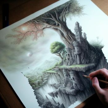 Illustration of the fantasy world on a piece of paper. High quality illustration