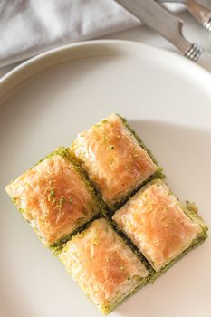 walnut, pistachio turkish style antep baklava presentation and service