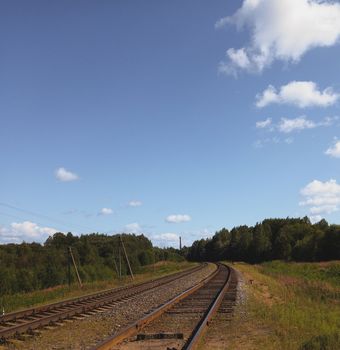 Railroad in the countryside. Railway. High quality photo