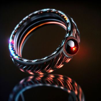 Mysterious ring with a red stone close-up. High quality illustration