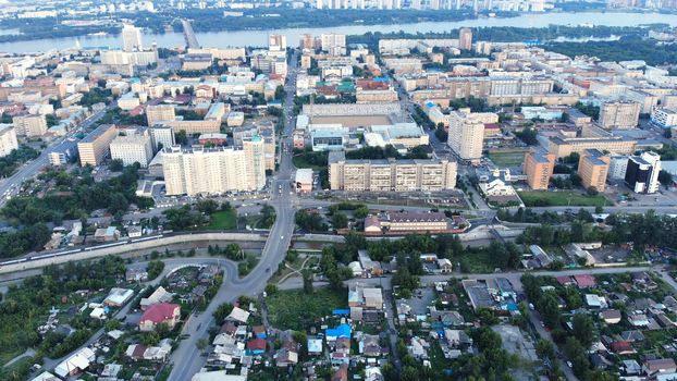 Krasnoyarsk city aerial panoramic view from Karaulnaya Mountain