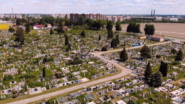 City cemetery. View from a drone