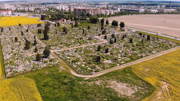 City cemetery. View from a drone