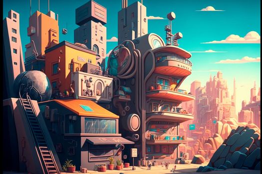 Beautiful futuristic city of the future, high technology city. High quality illustration