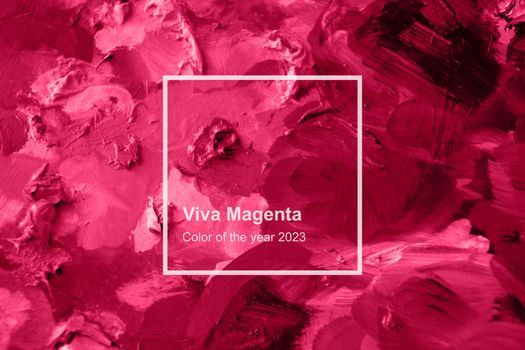 Viva Magenta oil paint texture on canvas. Oil painting monochrome texture. Color concept. High quality photo