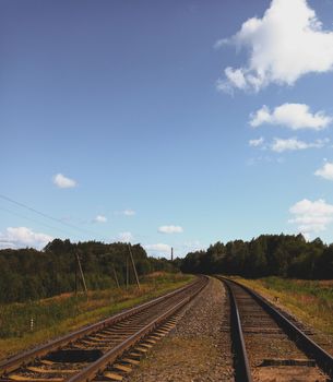 Railroad in the countryside. Railway. High quality photo