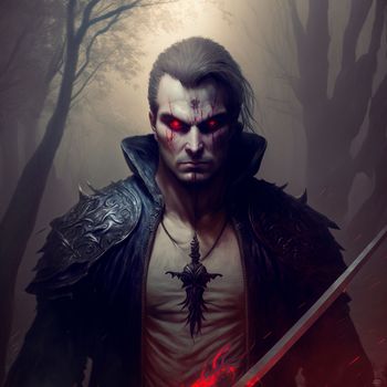 Terrible man with a sword in fantasy style. High quality illustration