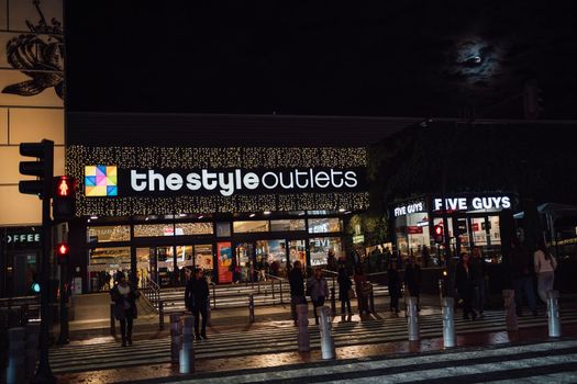 San sebastian de los Reyes , Madrid , Spain.December 7 2022. The Style Outlets mall entrance facade at Christmas.