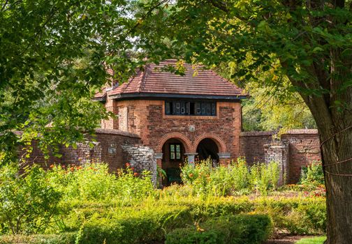 Fort Ticonderoga, NY - 30 September 2022: Walled garden and small house in Fort Ticonderoga New York State