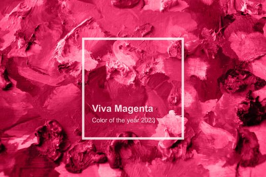 Viva Magenta oil paint texture on canvas. Oil painting monochrome texture. Color concept. High quality photo