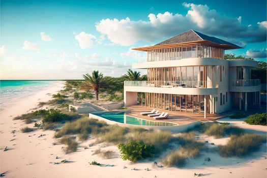 Multi-storey villa on the beach. High quality illustration