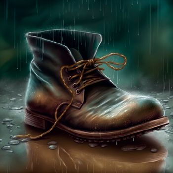 An abandoned shoe in the rain. High quality illustration