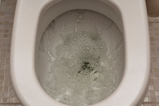 flushing the toilet. Toilet, Flushing Water. close up. High quality photo