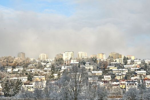 snow covered the city of Fulda. Pictured are Aschenberg Horas and Niesig part of the city of Fulda in Hesse Germany in winter in December 2022. High quality photo