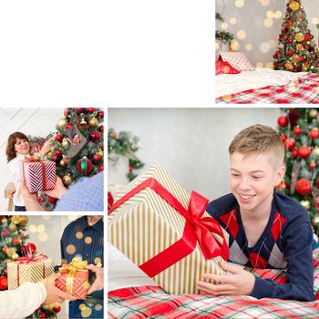 Card collage of different Christmas photos. Beautiful christmas collage made from four photos with copy space