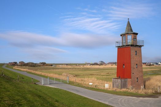 Panoramic image of Dagebuell lighthouse against sky, North Frisia, Germany 