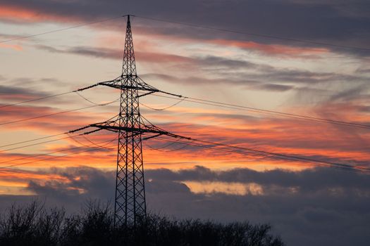 Power Lines against sky, energy change in Germany