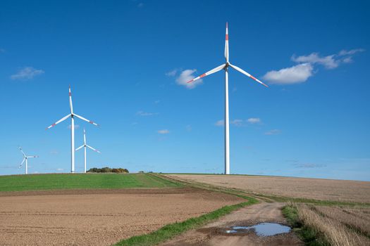 Green Energy, wind farm against sky, Eifel, Germany