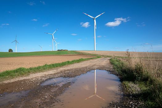Green Energy, wind farm against sky, Eifel, Germany
