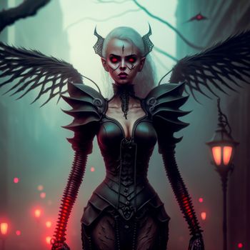 A dark and mysterious girl with red eyes in Gothic and fantasy styles. High quality illustration